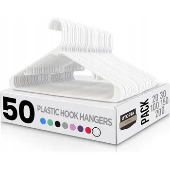 Věšák PLASTOVÉ VĚŠÁKY BÍLÉ, SADA 50 KUSŮ, ÚZKÉ, PRAKTICKÉ DO ŠATNÍKU