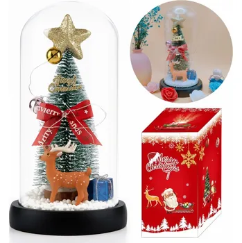 Vánoční světelná dekorace SVÍTÍCÍ VÁNOČNÍ STROMEK V KOPULI VÁNOČNÍ OSVĚTLENÍ NA STROMEČEK LED DEKORACE VE SKLE BÍLÁ TEPLÁ