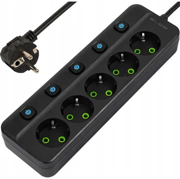 Napájecí kabel PRODLUŽOVACÍ KABEL ZÁSUVKOVÁ LIŠTA VYPÍNAČ 5 ZÁSUVEK 3 m UZEMNĚNÍ ČERNÝ SILNÝ