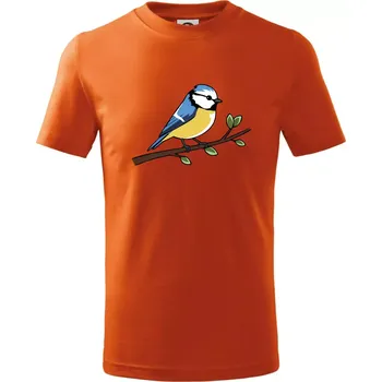 Chlapecké oblečení Sýkorka modřinka na větvi - Tričko dětské bavlněné - 122 cm/6 let ( Oranžová )