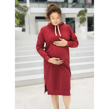 Těhotenská mikina Mikinové těhotenské a kojící šaty Happy 3v1 - bordó bavlněné Velikost: L
