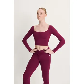 Dívčí tričko Intermezzo,Fitness crop top s dlouhým rukávem 6655, vínová 116-128