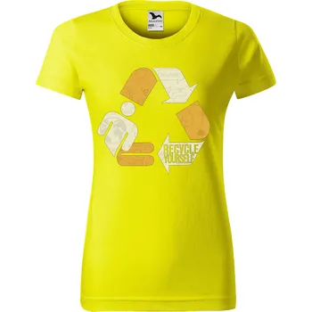 Dámské tričko levne-damske-bavlnene-tricko-potisk-recykluj-sebe Velikost dámská trička Basic: M šířka 47, délka 63, Odstín dámské tričko Basic: Citronové