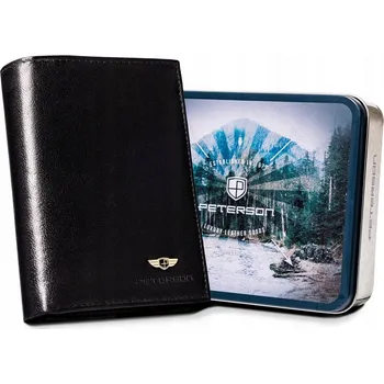 Peněženka Pánská kožená peněženka černá vertikální z pravé kůže s RFID ochranou Peterson