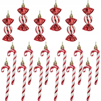 Vánoční dekorace VÁNOČNÍ BAŇKY CUKROVÉ TYČINKY NA VÁNOČNÍ STROMEČEK OZDOBY SADA 18KS