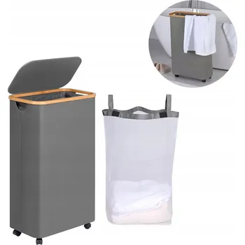 Koš na prádlo KOŠ NA PRÁDLO ÚZKÝ S VÍKEM ÚLOŽNÝ PROSTOR NA PRÁDLO 75 L S VÍKEM VYSOKÝ 75 cm