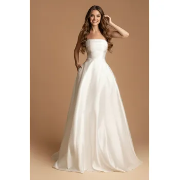 Dámské šaty EVA & LOLA Svatební saténové šaty ALIZEE bílé Barva: Bílá, Velikost: L