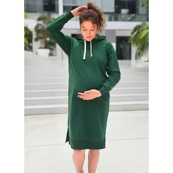 Těhotenská mikina Mikinové těhotenské a kojící šaty Happy 3v1 - láhvově zelené bavlněné Velikost: M