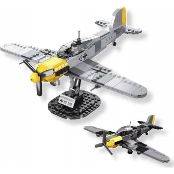 ostatní stavebnice STAVEBNICE LETADLO STÍHAČKA BF-109 | STOJAN + FIGURKA PILOTA 327 Ks (KL30)