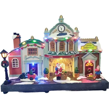 Vánoční dekorace Vánoční scénka s osvětlením a melodií – nádraží BestBerg BBXS-955 / 28,2 x 8,5 x 19,5 cm