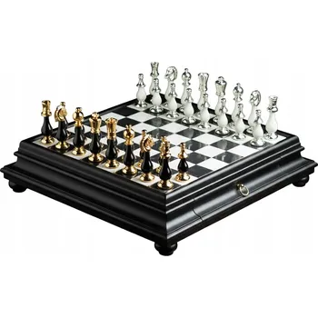 Šachy ITALSKÁ SADA ŠACHOVÝCH FIGUREK ZLATO/STŘÍBRO + ŠACHOVNICE MRAMOR/DŘEVO 46