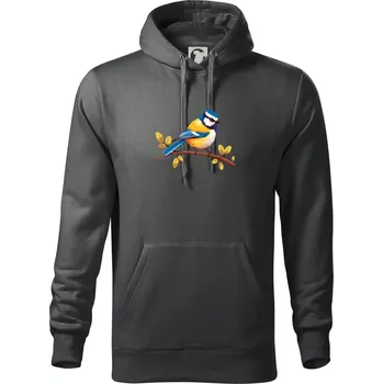 Pánská mikina Sýkorka modřinka kreslená - Mikina pánská Cape s kapucí - 5XL ( Tm. břidlice (šedozelená) )