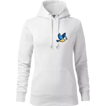 Dámská mikina Sýkorka modřinka na prsu - Mikina dámská Cape s kapucí - L ( Bílá )