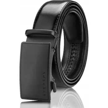 Opasek Kožený opasek Pánský automat Černý STEVENS Spona Kalhoty Oblek 105 cm