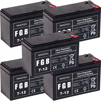 Záložní baterie Sada 5x Akumulátor FBG 12V 7Ah AGM VRLA baterie pro ústředny