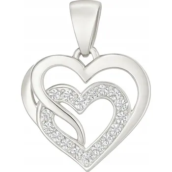 Přívěsek STŘÍBRNÝ PŘÍVĚSEK DVĚ SRDCE SE ZIRKONY PŘÍVĚSEK STŘÍBRO RODOVANÉ, ZNAČKA 925