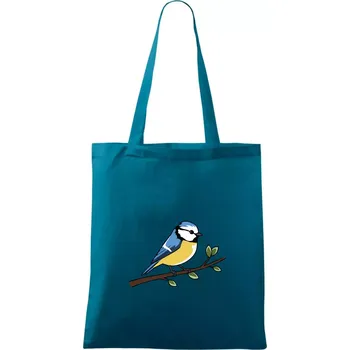 Sýkorka modřinka na větvi - Taška bavlněná - 42 x 38 cm ( Petrolejová )