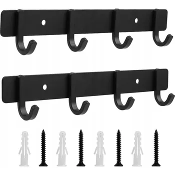 Věšák VĚŠÁKY NA ZEĎ 2 KS SE 4 HÁČKY ČERNÉ KOVOVÉ NA OBLEČENÍ