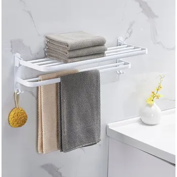 Věšák NÁSTĚNNÝ VĚŠÁK NA RUČNÍKY 2 vrstvy Bílý 50cm