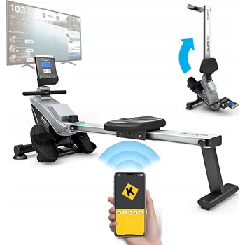 Kardio stroj MAGNETICKÝ VESLAŘSKÝ TRENAŽÉR SKLÁDACÍ S LCD APLIKACÍ PRO TRÉNINK DO 100 KG