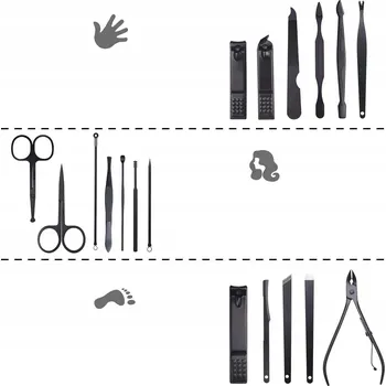 SADA NA MANIKÚRU STŘÍHAČKY NA NEHTY POUZDRO PŘÍSLUŠENSTVÍ PRO PÉČI 18 KS ČERNÁ