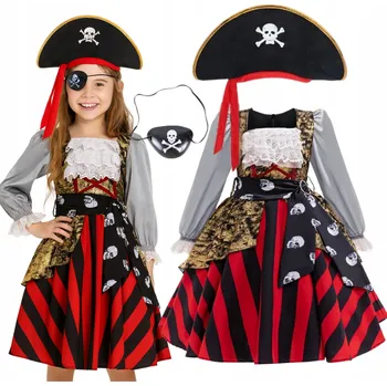 Karnevalový kostým KOSTÝM PŘEVLEK PIRÁTKA PIRÁTSKÝ KOSTÝM KLOBOUK NA PLES 152 158