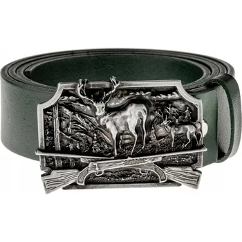 Opasek Kožený opasek BÓR HUNTER FOREST - Jelen na zbraních Stříbrný-85