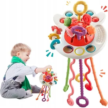 HRAČKA TAHACÍ HRAČKA S 6 SENZORICKÝMI ŠŇŮRKAMI PRO MIMINKA BEZ BPA