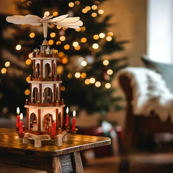 Vánoční dekorace Spielwerk® Dřevěná vánoční pyramida XL | 60x20x20cm