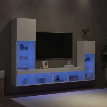 Obývací stěna vidaXL 4dílná obývací stěna s LED kompozitní dřevo [3216649] Barva: Bílá
