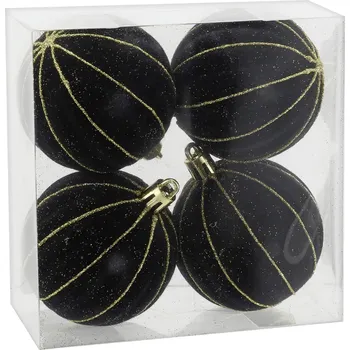 Vánoční dekorace Sada vánočních baněk, černá, plast, 4 ks 37334 38