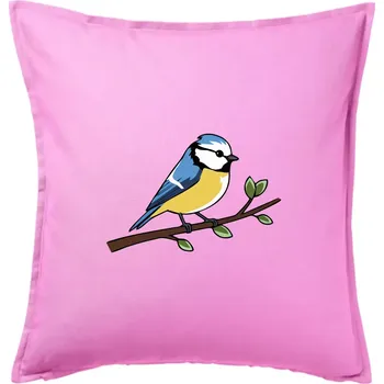 Polštář Sýkorka modřinka na větvi - Polštář 50x50 - 50x50 - Pouze potah ( Růžová )