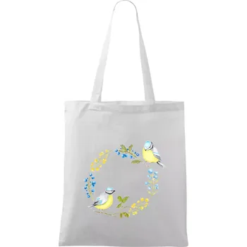 Sýkorky na kruhu z květin - Taška bavlněná - 42 x 38 cm ( Bílá )