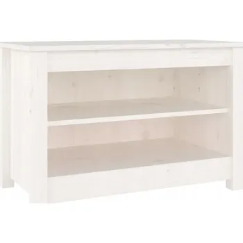 Lavice na boty z masivního borovicového dřeva, 2 police, bílá, 70x38x45,5 cm