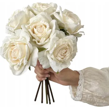 umělá květina KYTICE RŮŽÍ RŮŽE VĚTVIČKY UMĚLÉ KVĚTY 6 VELKÝCH VINTAGE BÍLÝCH ŠIROKÝCH