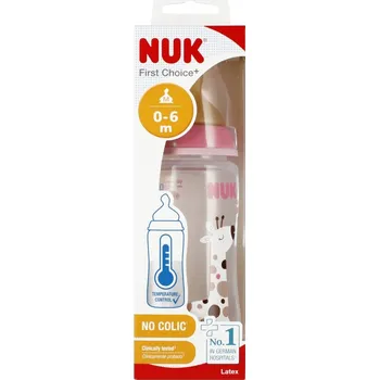 NUK Láhev s ukazatelem teploty 300 ml 0-6m First Choice růžová
