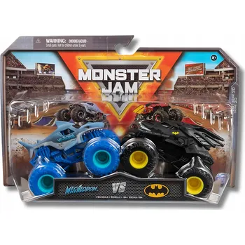 autíčko SADA 2 AUTÍČEK SÉRIE MONSTER JAM TRUCK MEGALODON BATMOBIL MĚŘÍTKO 1:64