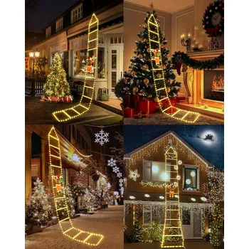 Vánoční dekorace SANTA CLAUS NA ŽEBŘÍKU XL Dekorace Ozdoby LED 3 m časovač + 8 efektů