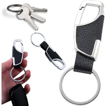 VERK GROUP Kovový přívěšek na klíče s dekorací umělé kůže - černý