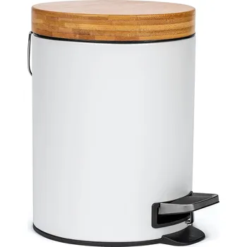 Odpadkový koš KOŠ DO KOUPELNY 5L BAMBUSOVÝ TICHÉ ZAVÍRÁNÍ PROTISKLUZOVÝ BÍLÝ