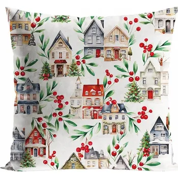 Povlak na dekorativní polštářek VÁNOČNÍ POVLAK NA POLŠTÁŘ DEKORATIVNÍ 45x45 ZIMNÍ MĚSTEČKO VÁNOCE