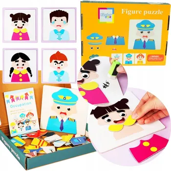 Puzzle DŘEVĚNÁ MAGNETICKÁ SKLÁDAČKA OBLEČENÍ PUZZLE FIGURKY POLICIE RODINA