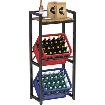 Úložný box KOVOVÝ REGÁL NA PŘEPRAVKY S NÁPOJI PRO 2 PŘEPRAVKY S POLICÍ, RUSTIKÁLNÍ HNĚDÁ