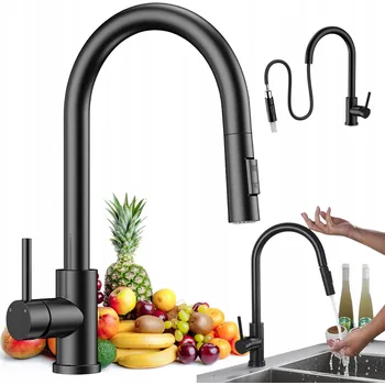 Vodovodní baterie ELASTICKÁ ČERNÁ KUCHYŇSKÁ BATERIE VYSOUVACÍ DVOUFUNKČNÍ