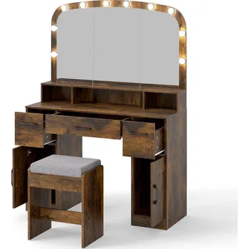 Toaletní stolek Toaletní Stolek Costway, odstíny hnědé 40 x 149 x 108 cm