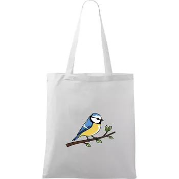 Sýkorka modřinka na větvi - Taška bavlněná - 42 x 38 cm ( Bílá )