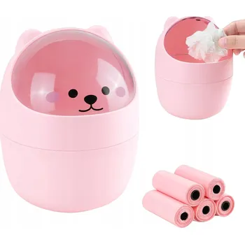 Odpadkový koš ODPADKOVÝ KOŠ MINI 5L STOLNÍ S VÍKEM KRESLENÝ RŮŽOVÝ