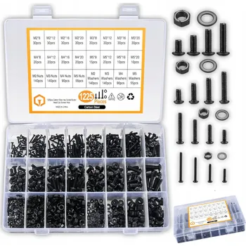Šroub ČERNÉ IMBUSOVÉ ŠROUBY M2 M3 M4 M5 SADA IMBUSOVÝCH ŠROUBŮ NÁSTAVCŮ 1225 Ks