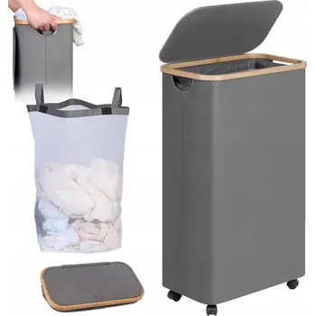 Koš na prádlo ÚZKÝ KOŠ NA PRÁDLO S VÍKEM, ÚLOŽNÝ PROSTOR NA OBLEČENÍ 75L S KOLEČKY