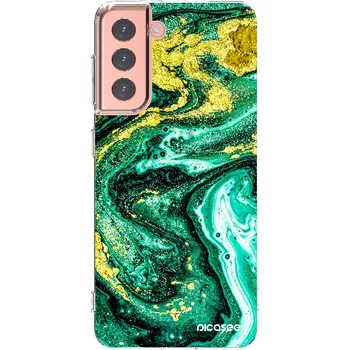 Pouzdro na mobilní telefon Picasee silikonový průhledný obal pro Samsung Galaxy S21 5G G991B - Green Gold